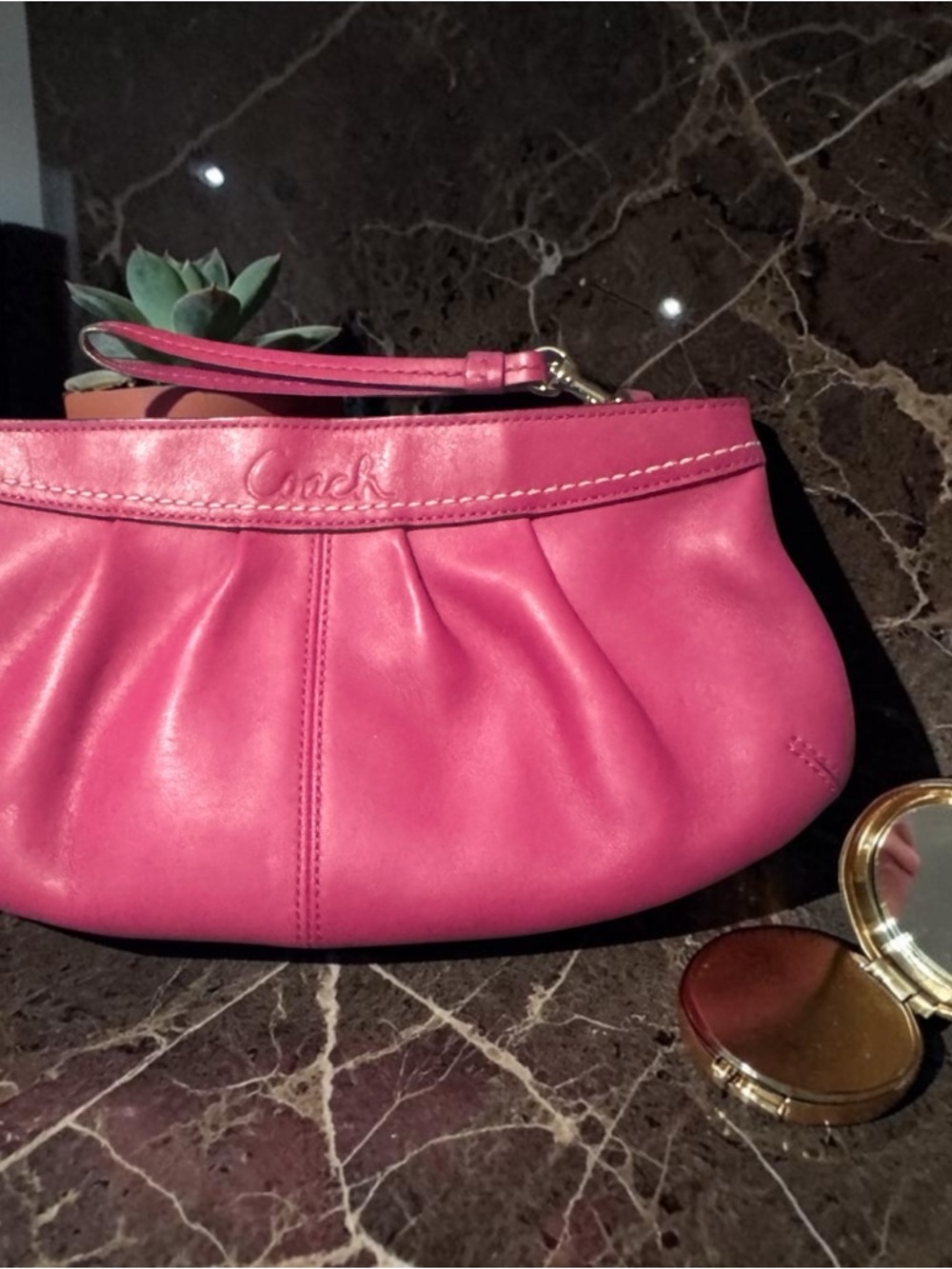Coach Hot Pink Leather Wristlet Clutch